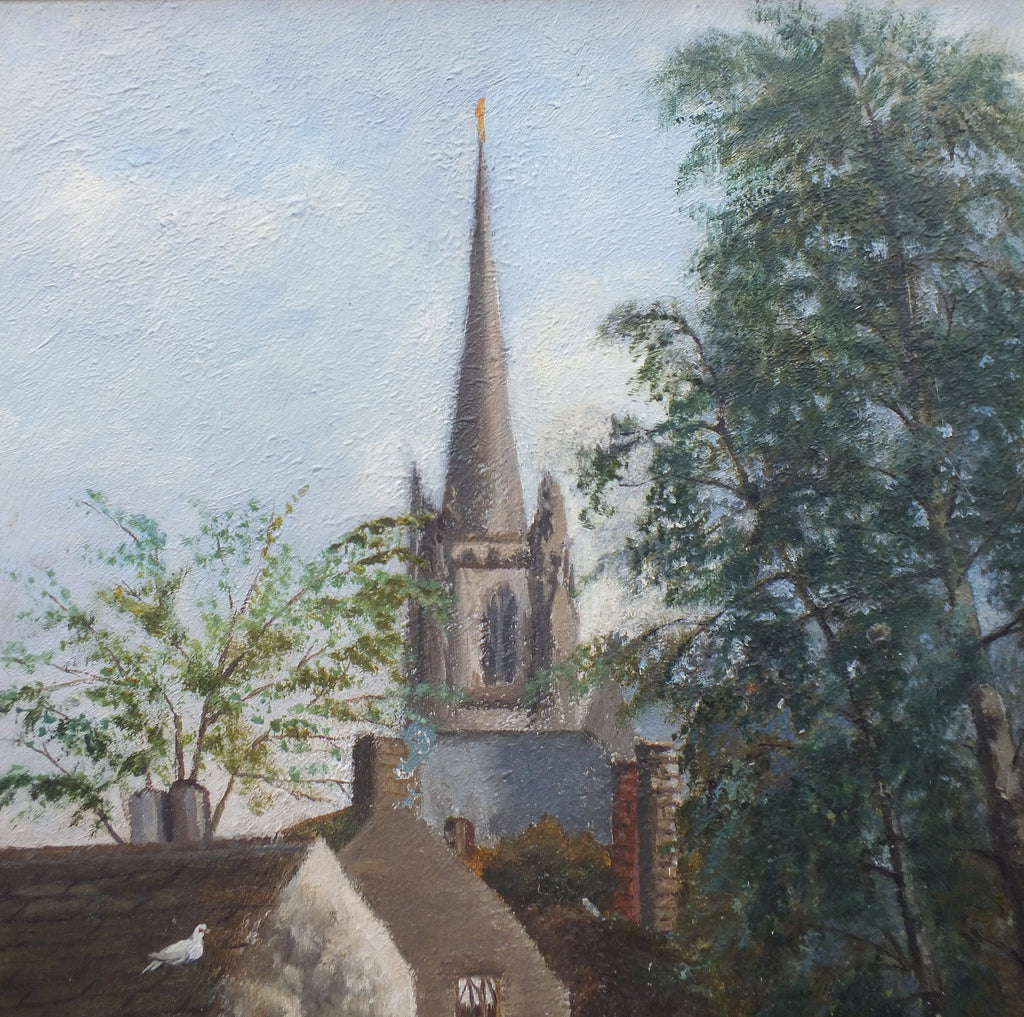Victorian English Landscape Oil Painting St John's Church Huddersfield