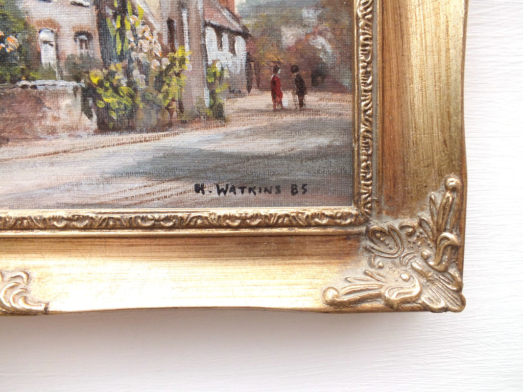 English Thatched Cottage, Amberley, Sussex Oil Painting Signed Framed