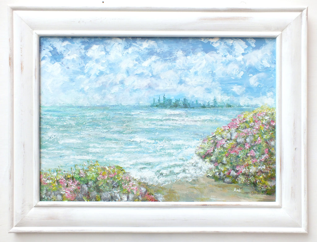 Large Coastal Landscape Painting Signed Framed Original Seascape by Andi Lucas
