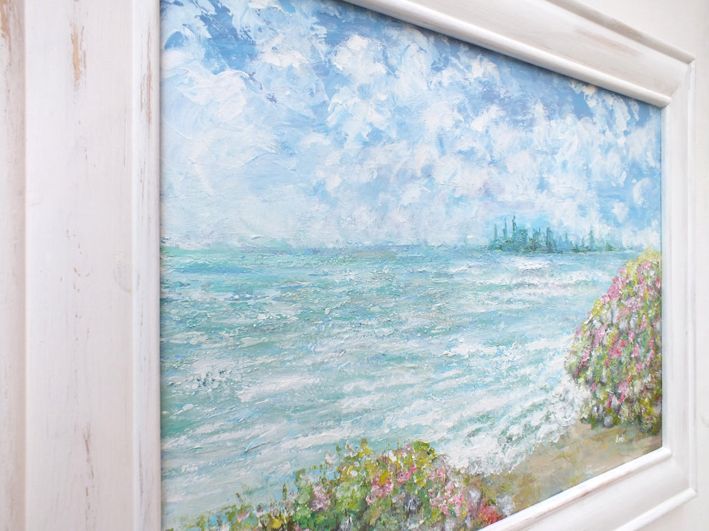Large Coastal Landscape Painting Signed Framed Original Seascape by Andi Lucas