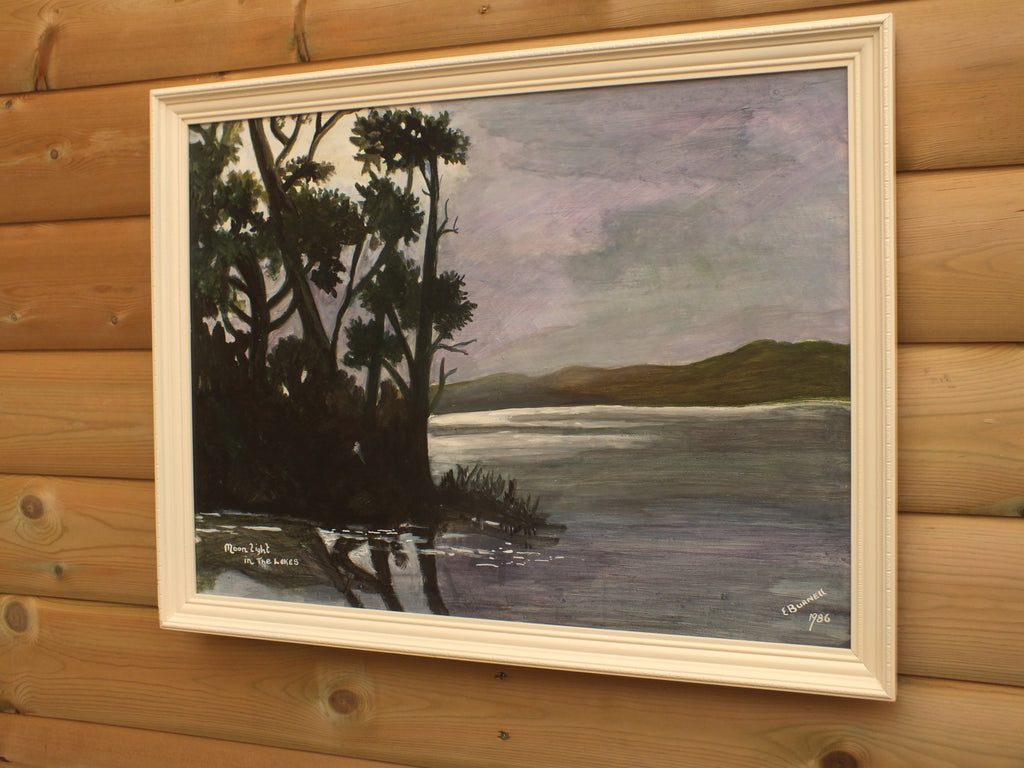 Lake District Moonlit Landscape Oil Painting Signed Framed