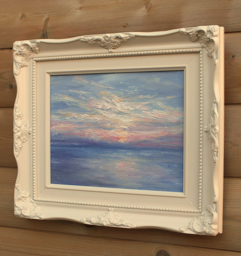 Sunset Over The Sea, Cornwall Coastal Original oil painting Framed
