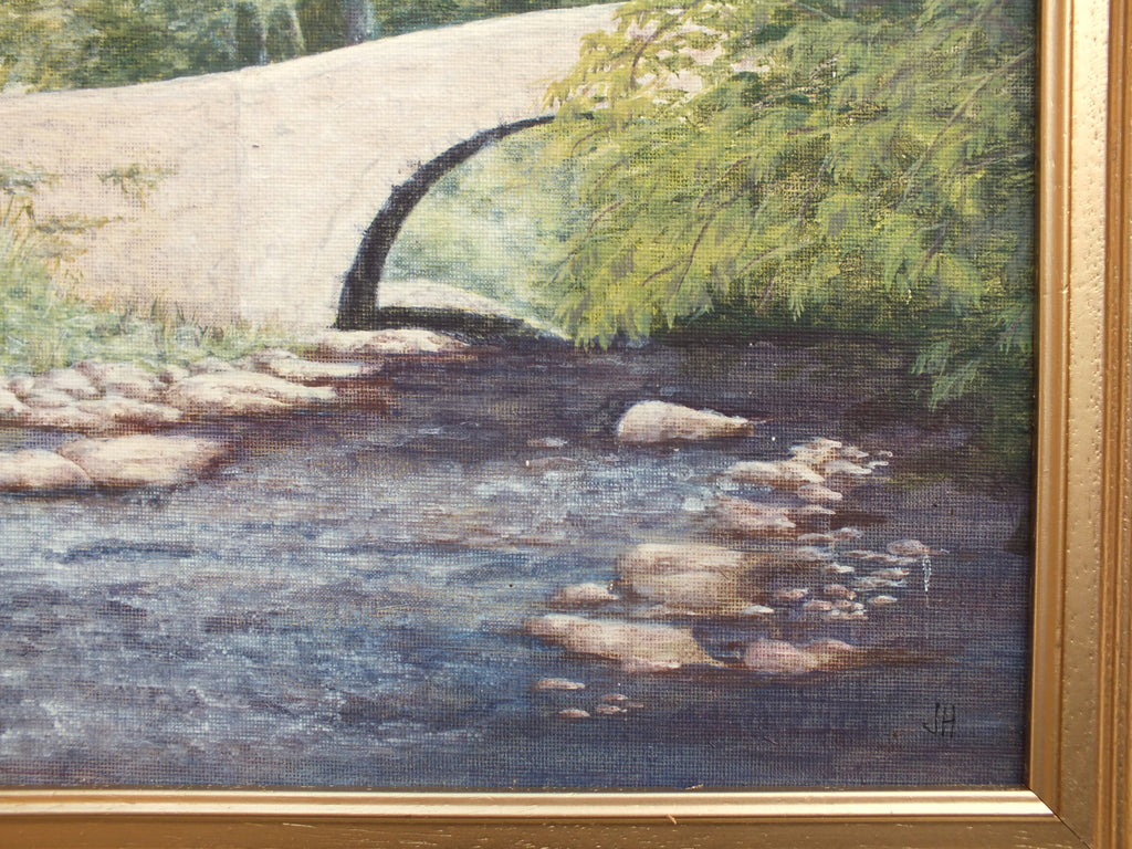 English Landscape Oil Painting West Burton Bridge View, Yorkshire Dales, Signed Framed Original Art