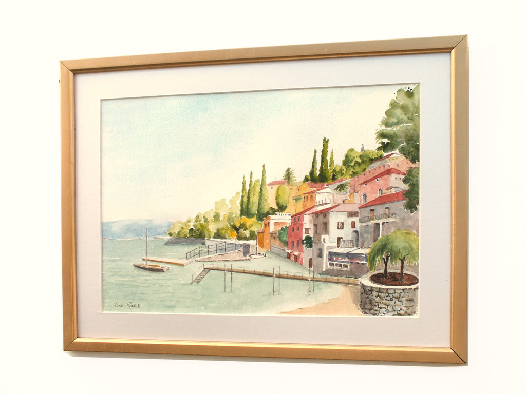 Lake Como Landscape Watercolour Painting Varenna, Italy, Framed Signed Original