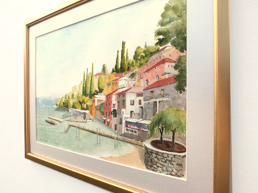 Lake Como Landscape Watercolour Painting Varenna, Italy, Framed Signed Original