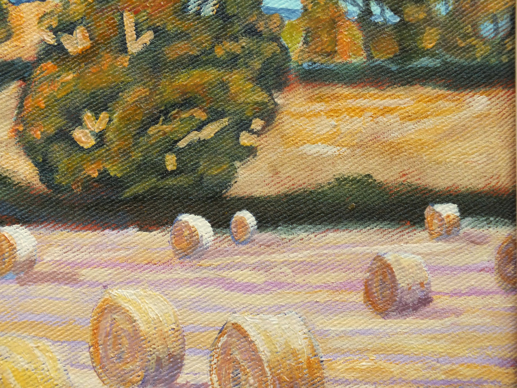 English Landscape Hay Bales Farming Oil Painting Framed Original