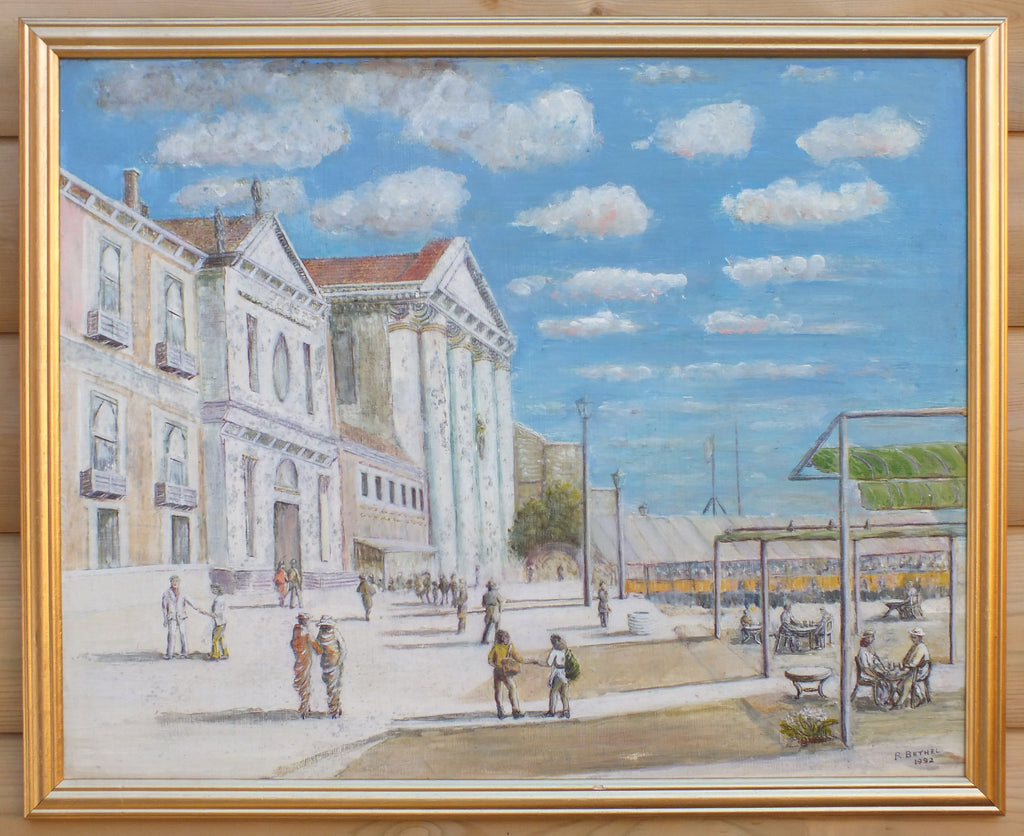 Venice Piazza Oil Painting, Vintage Italian Scene Signed Framed
