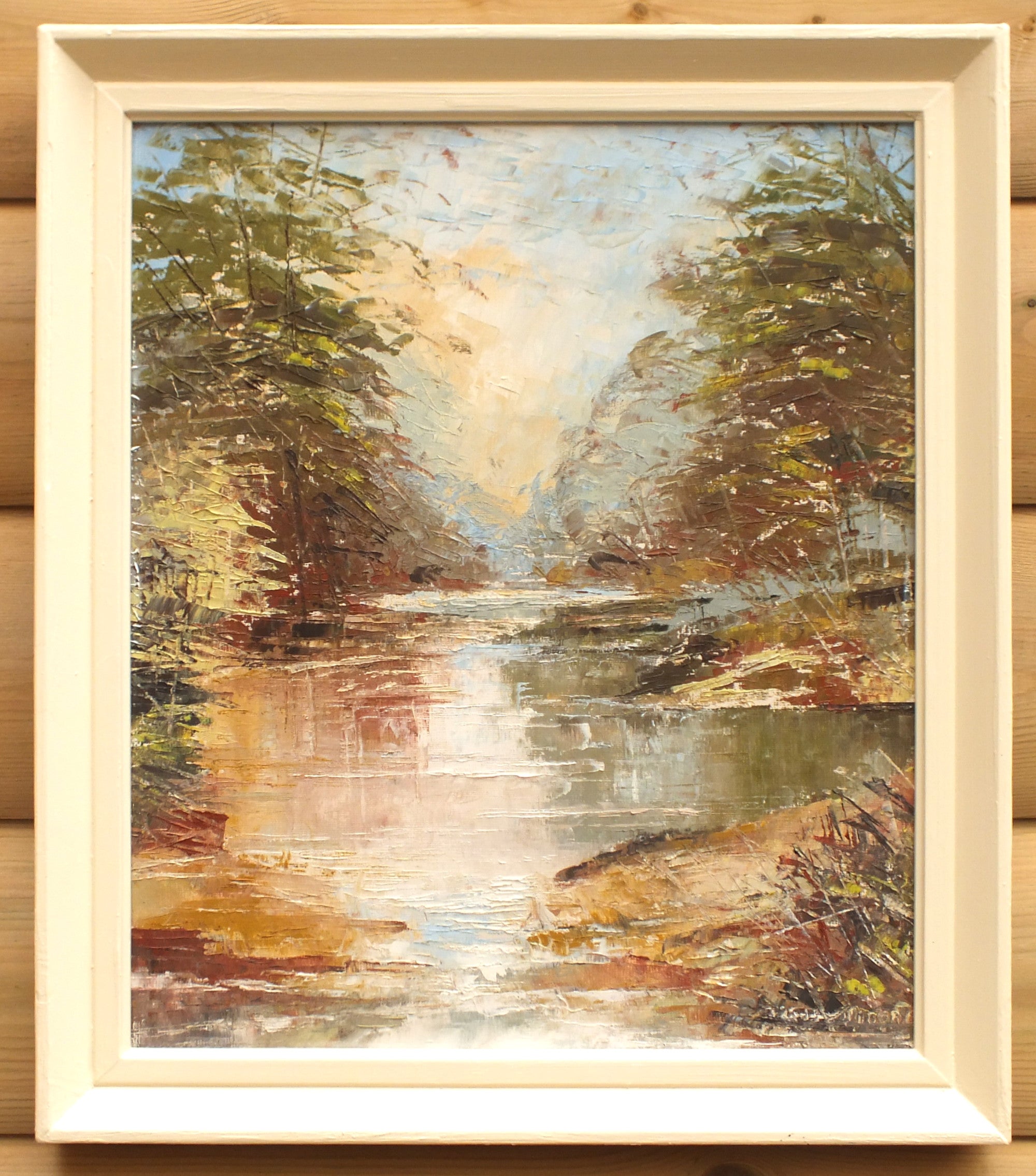 English Landscape Impressionist Oil Painting , Framed River Dee, Dentdale Yorkshire