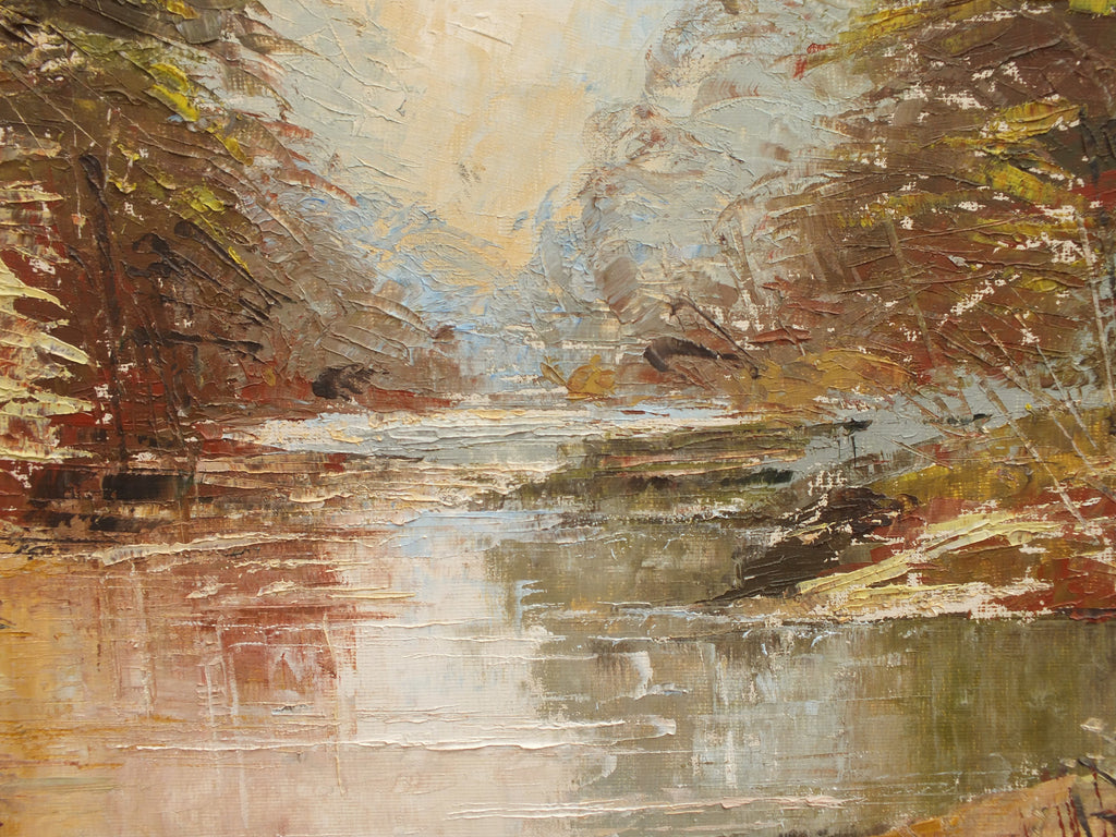 English Landscape Impressionist Oil Painting , Framed River Dee, Dentdale Yorkshire
