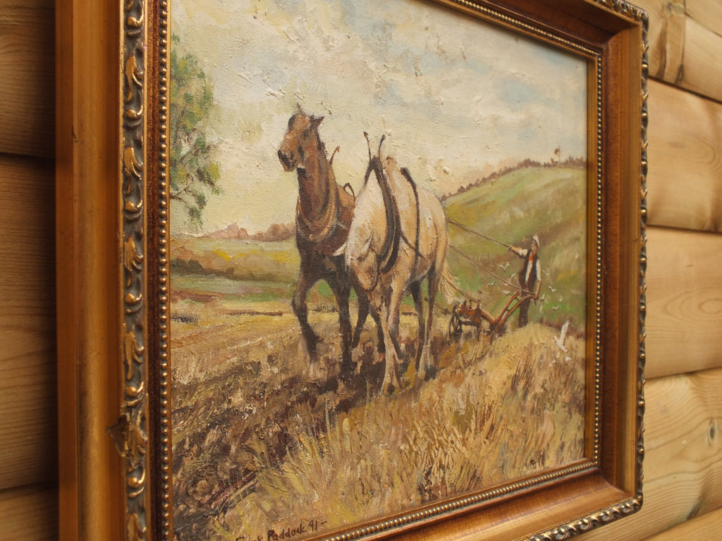 Plough Horses Oil Painting Farming Art English Landscape Oil Painting Signed Framed