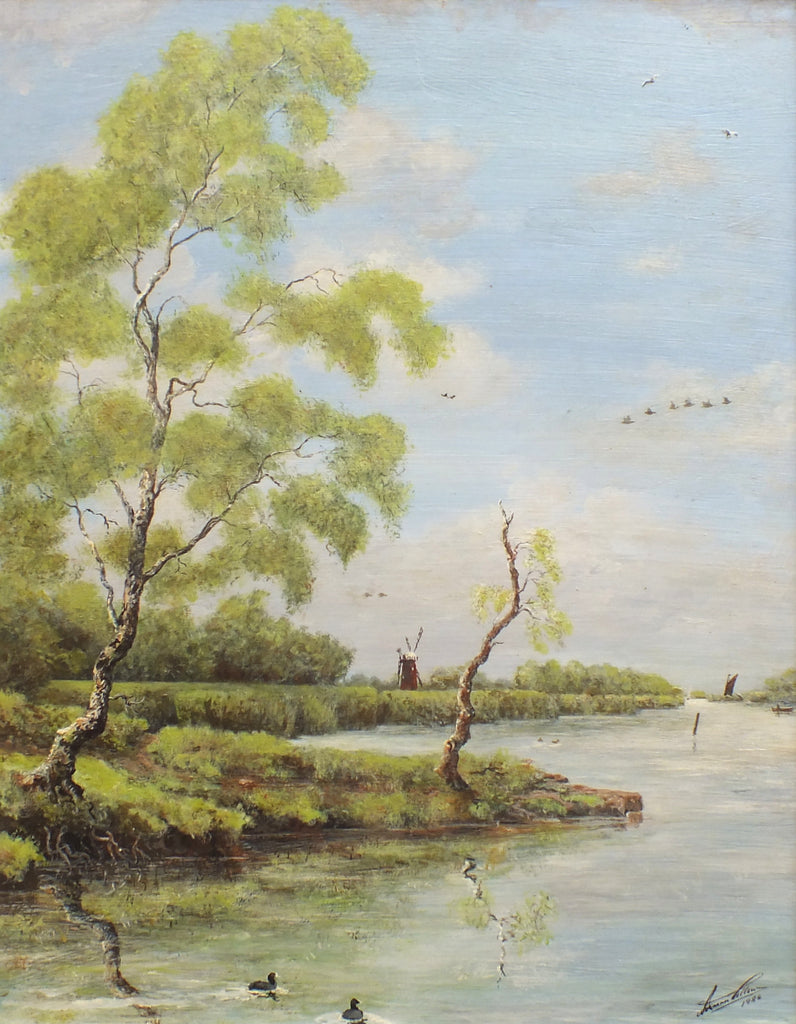 Norfolk Broads Landscape Original Wetlands Oil Painting Framed, Signed