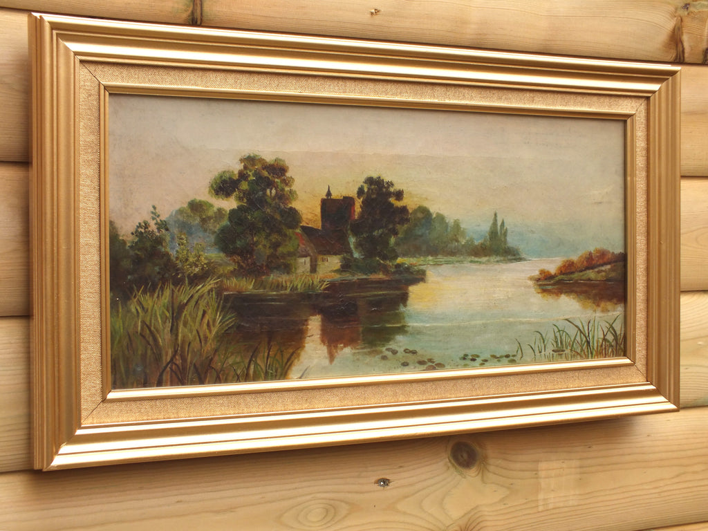 Norfolk Broads Landscape Original Antique Wetlands Oil Painting Framed