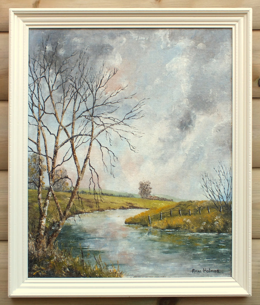 River Landscape Original Oil Painting Framed, Signed