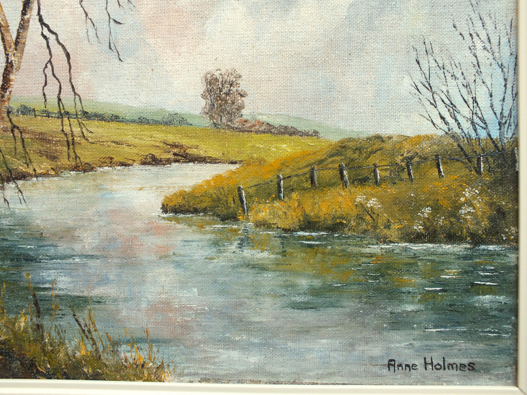 River Landscape Original Oil Painting Framed, Signed