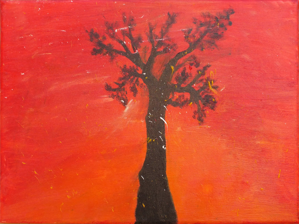 Joshue Tree, Fiery Sunset over the Mojave, Abstract Painting, Signed Unframed