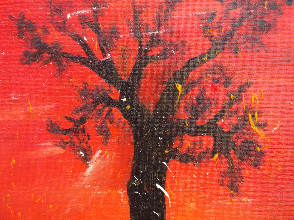 Joshue Tree, Fiery Sunset over the Mojave, Abstract Painting, Signed Unframed