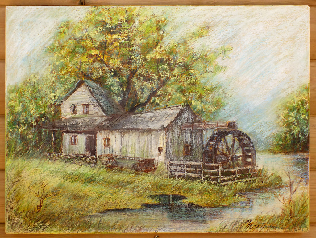 Watermill River Landscape Oil Painting Signed Unframed Original
