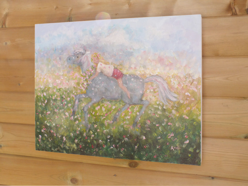 Girl and Pony Painting Cute Animal Fantasy Art
