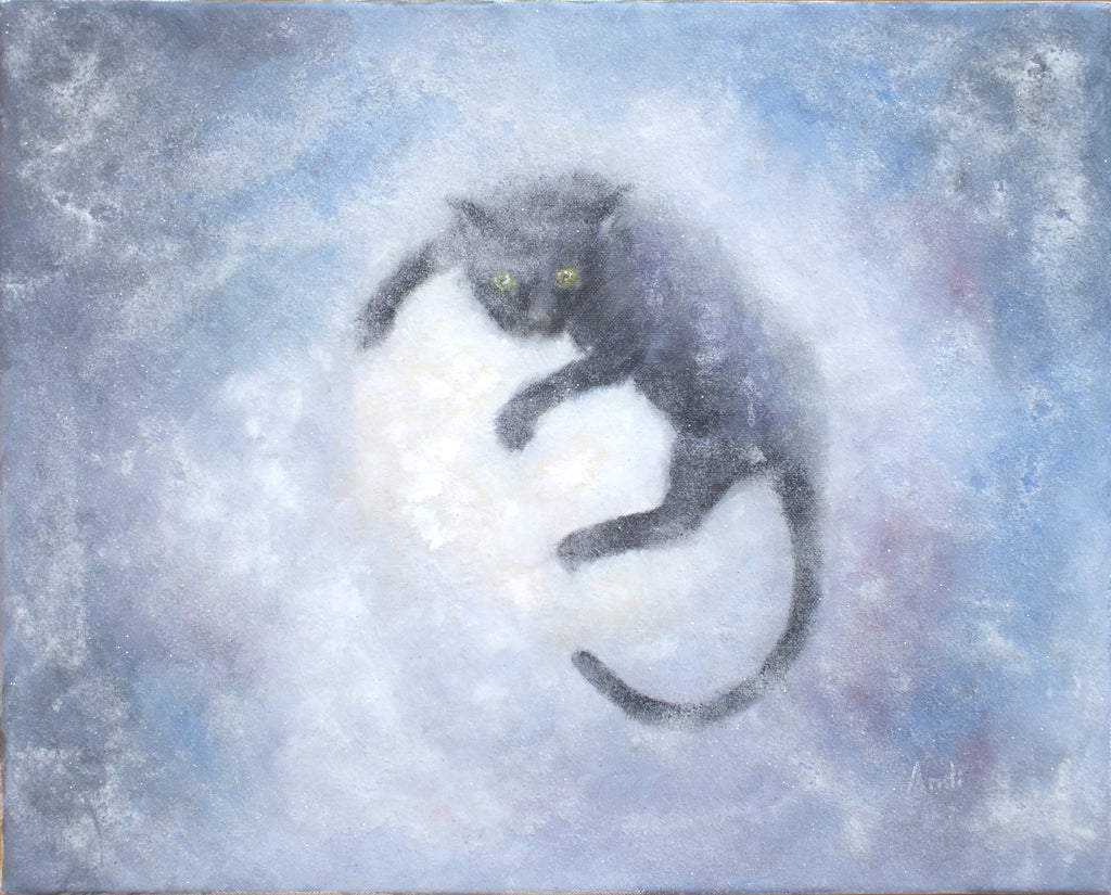Black Cat Moon Original Painting by Andi Lucas