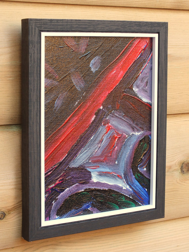 Miniature Abstract Painting, Charred Lands, Framed, Signed