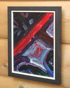 Miniature Abstract Painting, Charred Lands, Framed, Signed