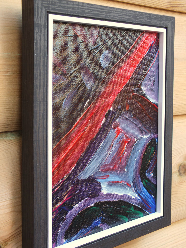 Miniature Abstract Painting, Charred Lands, Framed, Signed