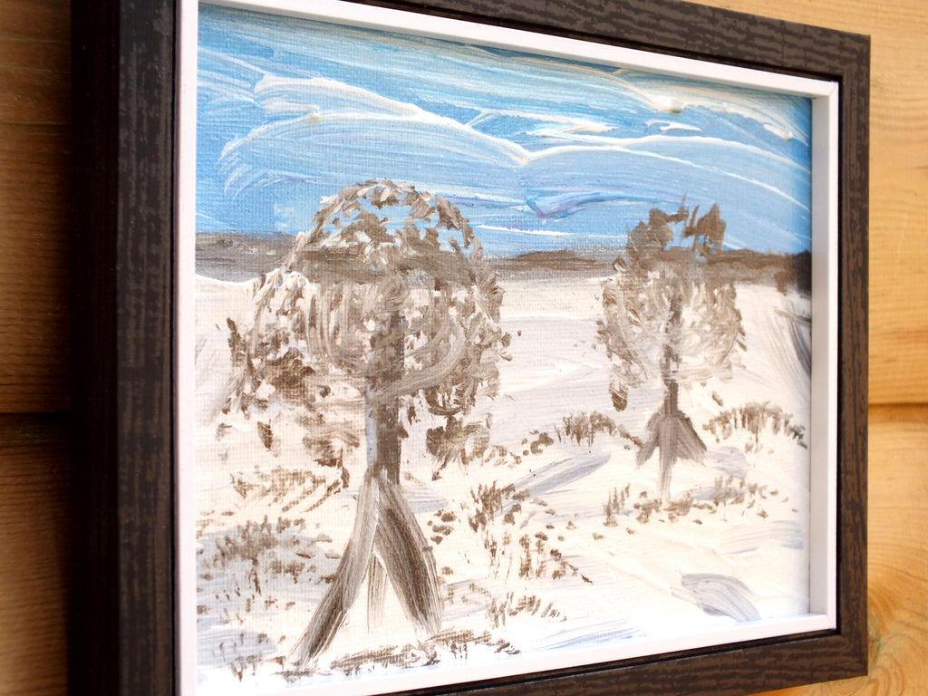 Miniature Abstract Painting, Winters Mist, Framed, Signed