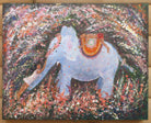 Elephant Painting Acrylic on Wood, Glitte, Framed Signed