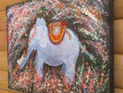 Elephant Painting Acrylic on Wood, Glitte, Framed Signed