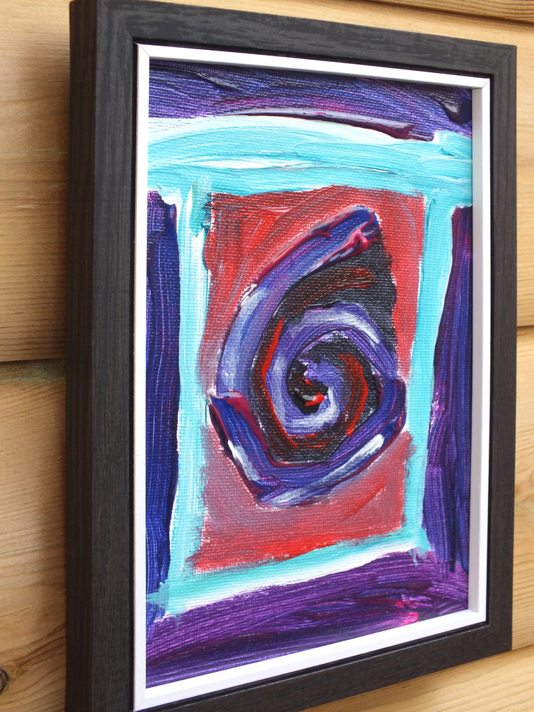 Miniature Abstract Painting, Fortified, Framed, Signed