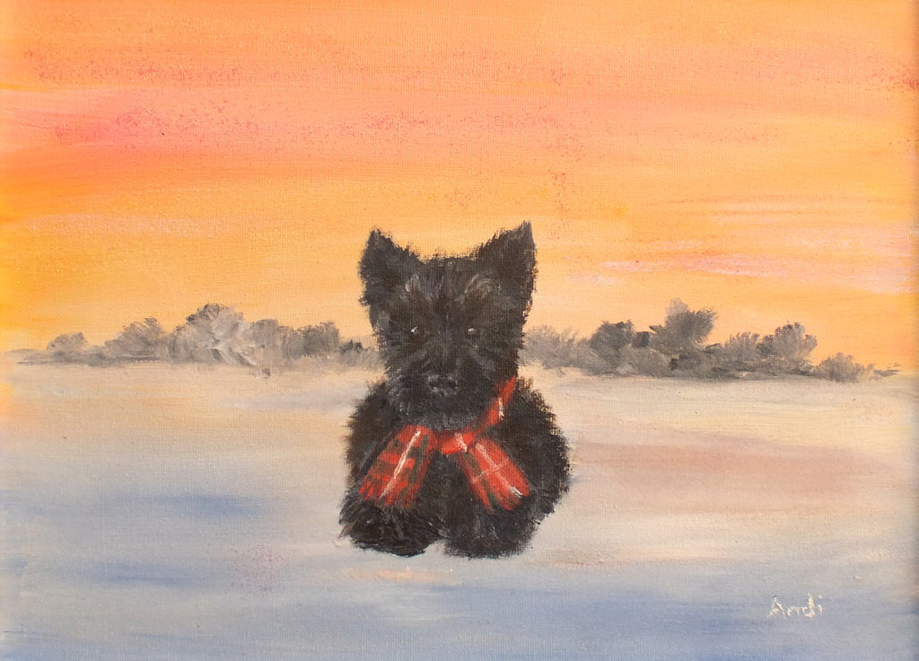 Scottish Terrier, Sunset - Original Framed Painting, Andi Lucas