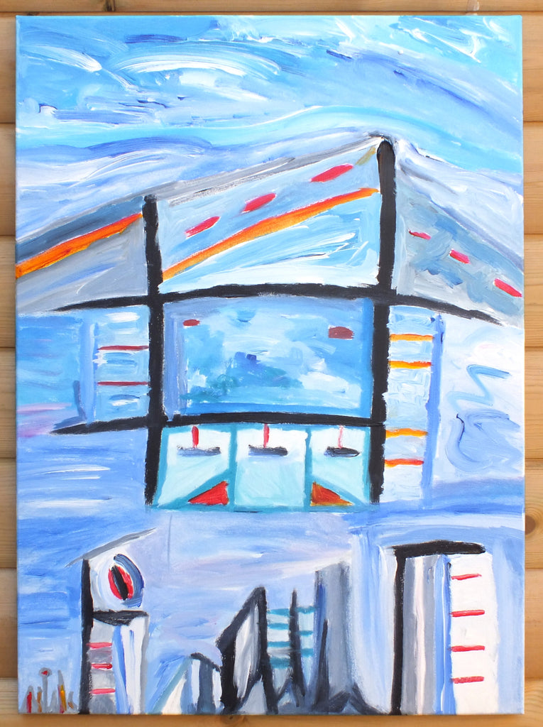 Abstract Organic Expressionist Cityscape Painting, Urban Dreams, Signed Unframed
