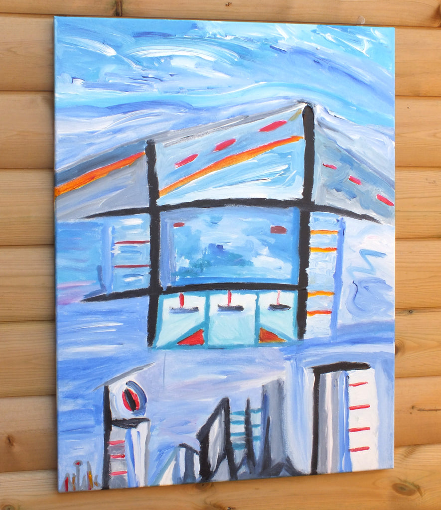 Abstract Organic Expressionist Cityscape Painting, Urban Dreams, Signed Unframed