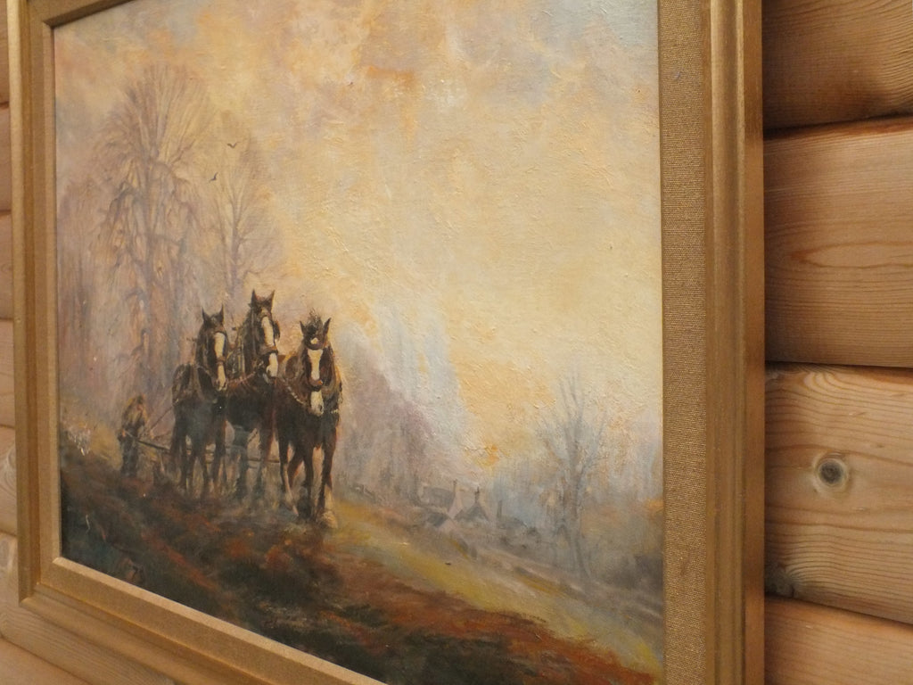 Plough Horses Oil Painting, Farming Art, Agrarian English Landscape