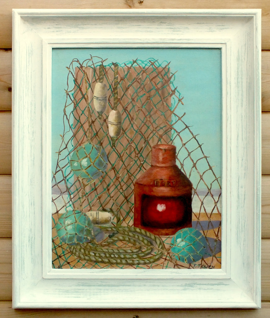Fishing Boat Equipment, Original Coastal Wall Art, Framed Signed Oil Painting