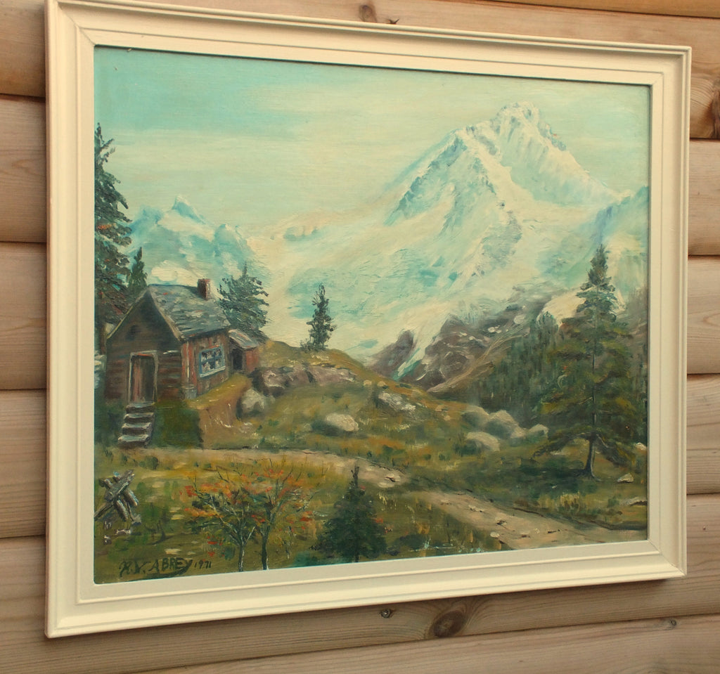 Snow Capped Mountains, Original Alpine Wall Art, Framed Signed Oil Painting