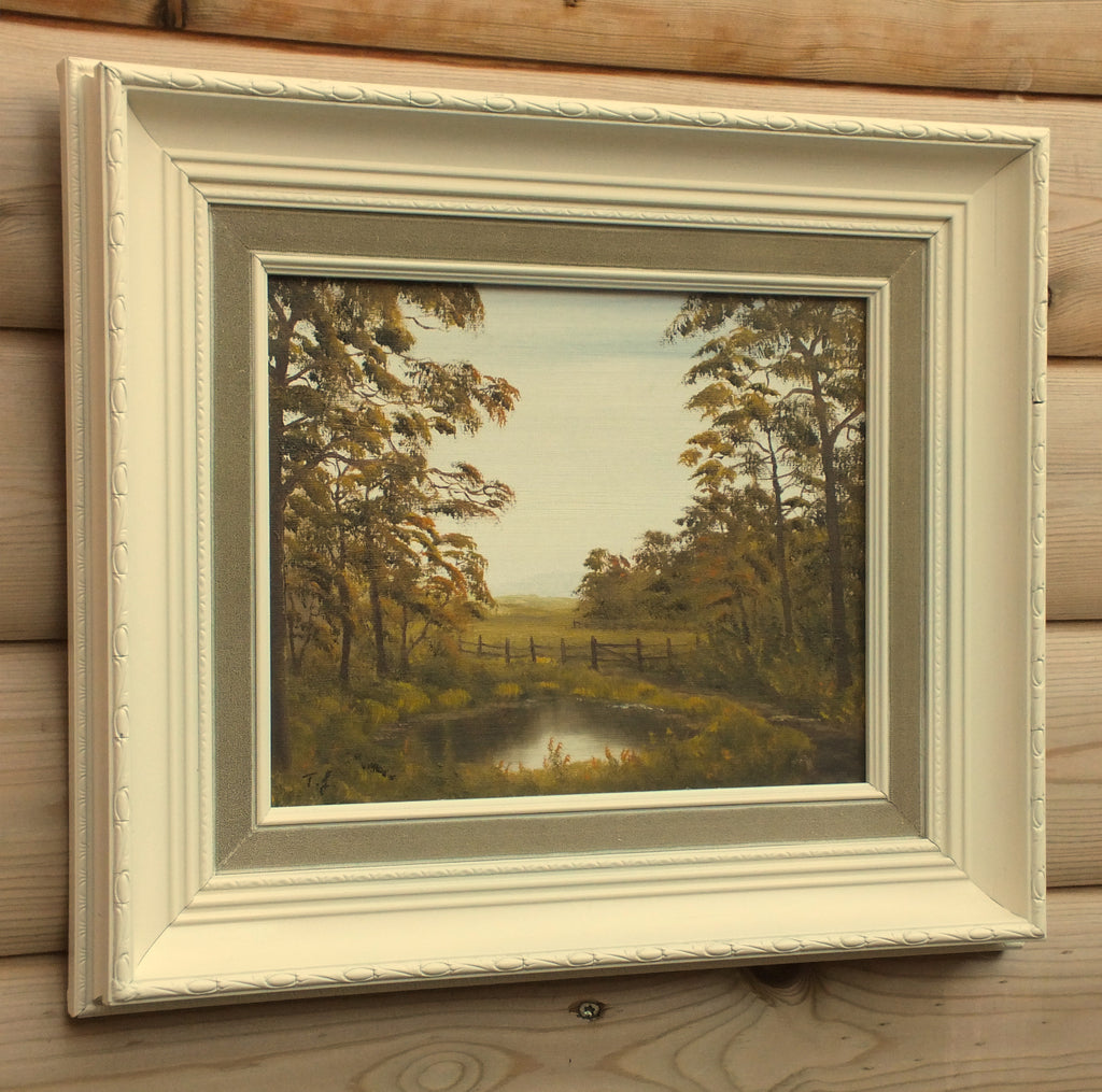 Farm Pond Landscape Oil Painting Framed Signed