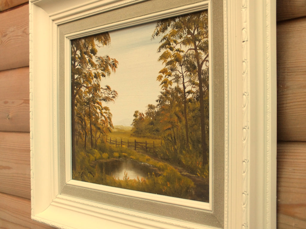 Farm Pond Landscape Oil Painting Framed Signed