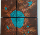 Turquoise Lagoon, Textured Abstract Painting, 4 panel Polyptych