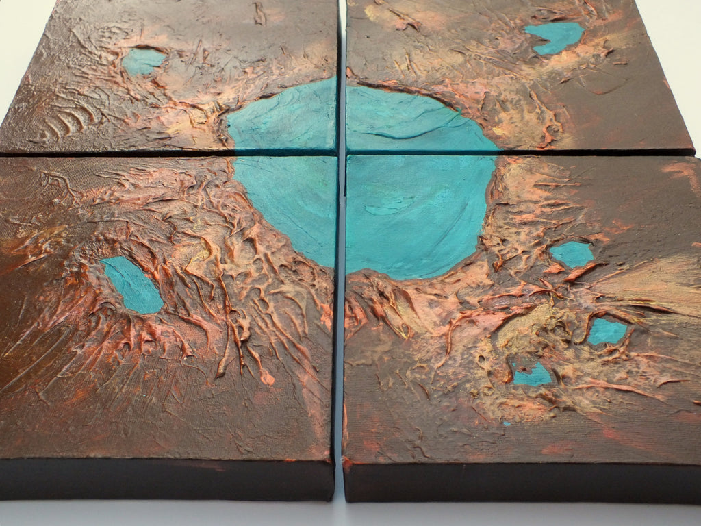 Turquoise Lagoon, Textured Abstract Painting, 4 panel Polyptych