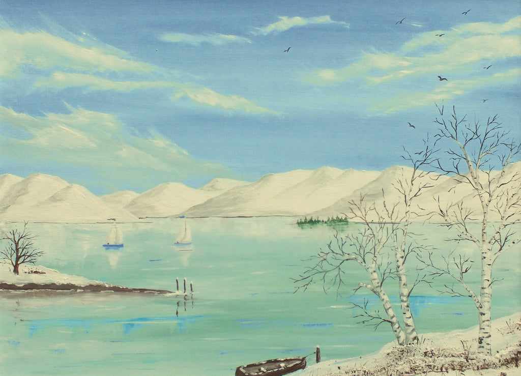 Winter Sailing, Lake District Landscape Framed Original Oil Painting