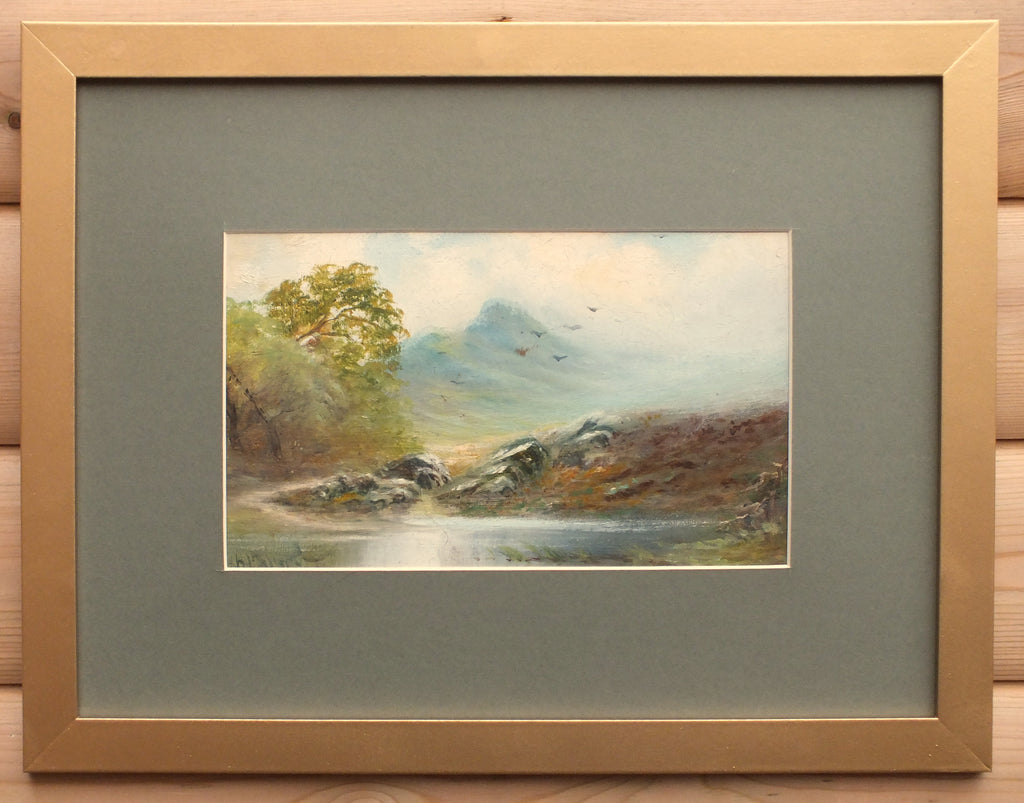 Scottish Highlands Mountain Landscape Antique Oil Painting