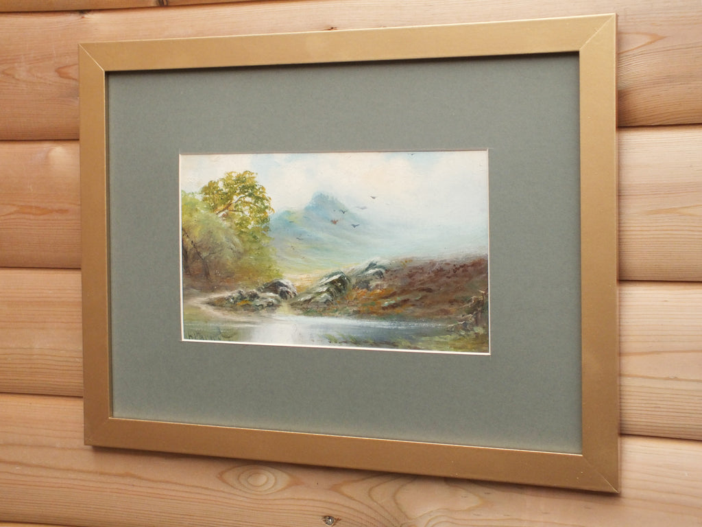 Scottish Highlands Mountain Landscape Antique Oil Painting