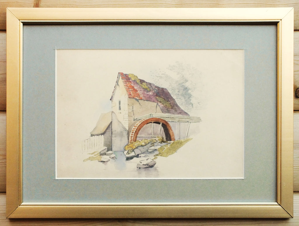 Antique Watercolour Painting, Watermill, Framed Original
