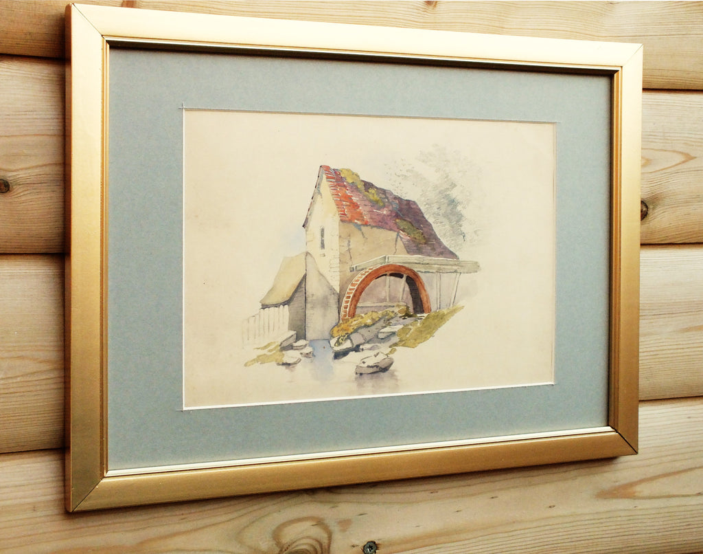 Antique Watercolour Painting, Watermill, Framed Original