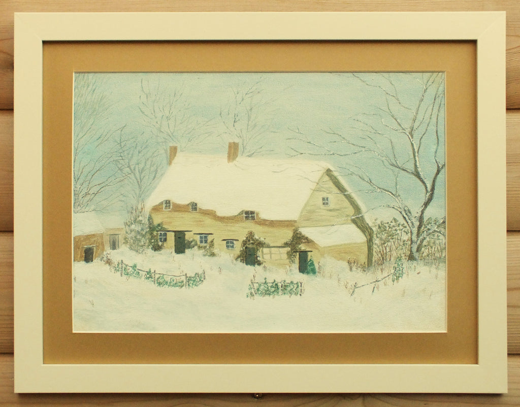 Winter Farmhouse Oil Painting, Framed Original