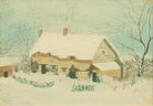 Winter Farmhouse Oil Painting, Framed Original