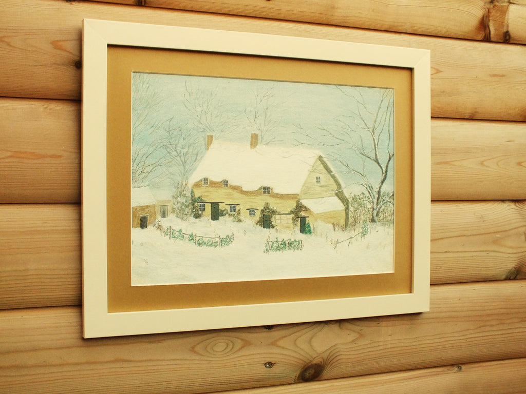 Winter Farmhouse Oil Painting, Framed Original