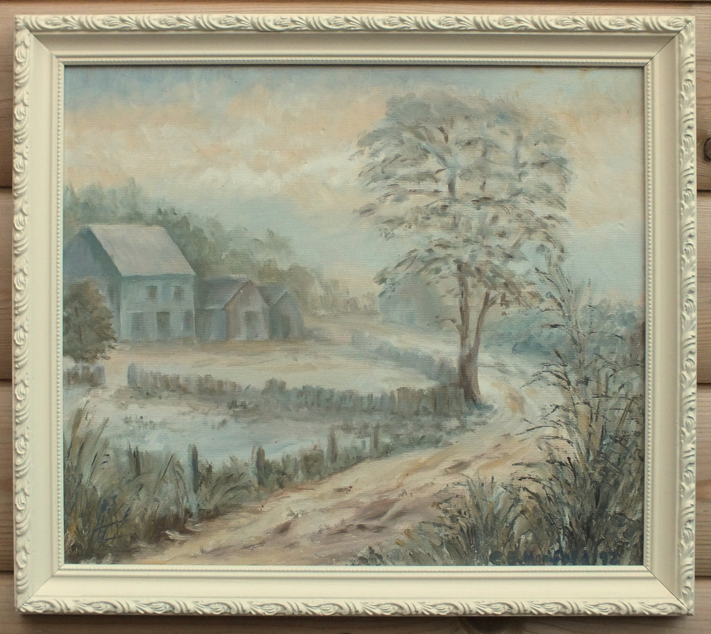 Misty Country Landscape Oil Painting Framed Signed