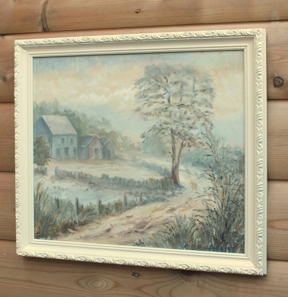 Misty Country Landscape Oil Painting Framed Signed